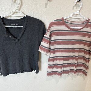 American Eagle Outfitters Charcoal and Striped Tees bundle medium